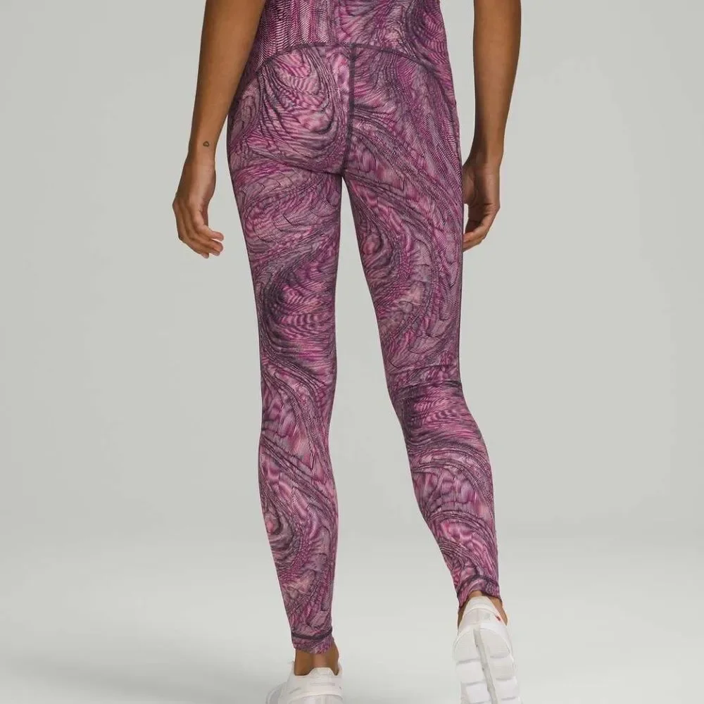 Lululemon Swift Speed Black/Pink/White Swirl Print Leggings‎ Sz 4
